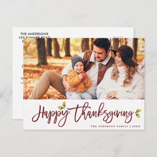 Script feuillage moderne Thanksgiving photo Carte  (Devant / Derrière)