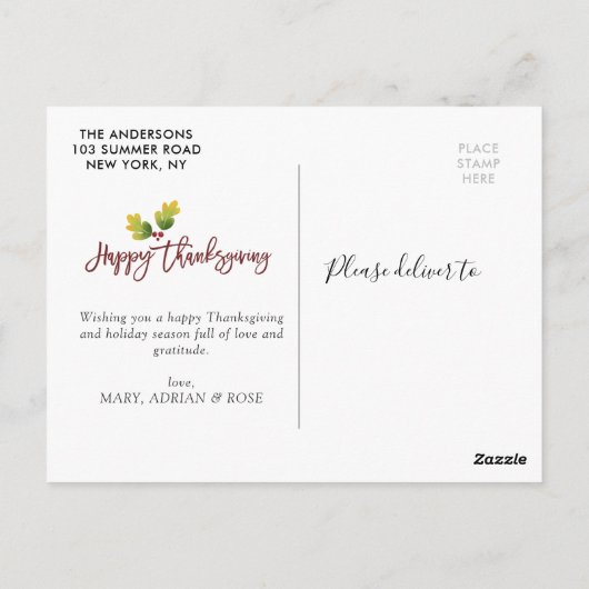 Script feuillage moderne Thanksgiving photo Carte  (Dos)