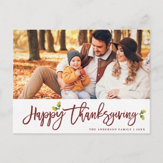 Script feuillage moderne Thanksgiving photo Carte (Devant)