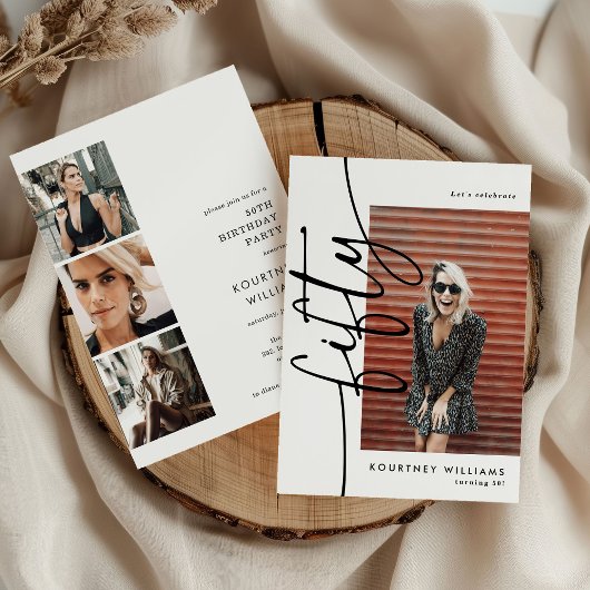 Script Fifty 4 Photo Collage 50th Birthday Kaart