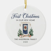 Script First Christmas At Our New Home Blue Keramisch Ornament (Voorkant)