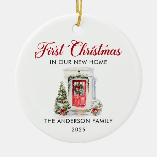 Script First Christmas At Our New Home Keramisch Ornament (Voorkant)