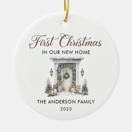  Script First Christmas At Our New Home Keramisch Ornament (Voorkant)