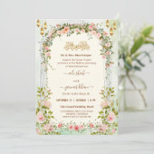 Script Floral Arch Walima Islamic Wedding Kaart (Staand voorkant)