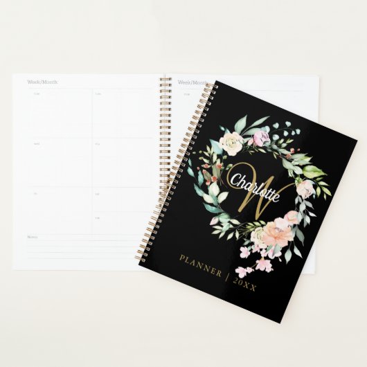 Script Floral rose Monogramme Black Gold 2023 (Devant avec enveloppe)