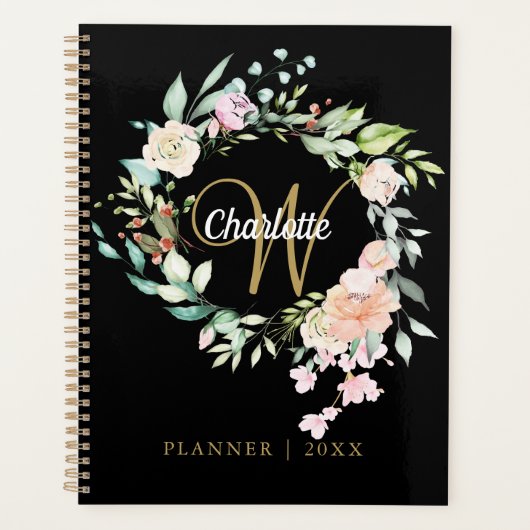 Script Floral rose Monogramme Black Gold 2023 (Devant)
