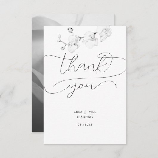 Script Flourds Orchidée Photo Mariage Merci (Devant / Derrière)