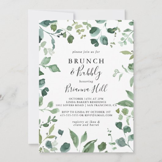 Script Foliage Brunch en Bubbly Vrijgezellenfeest Kaart (Voorkant)