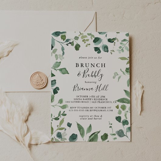 Script Foliage Brunch en Bubbly Vrijgezellenfeest Kaart