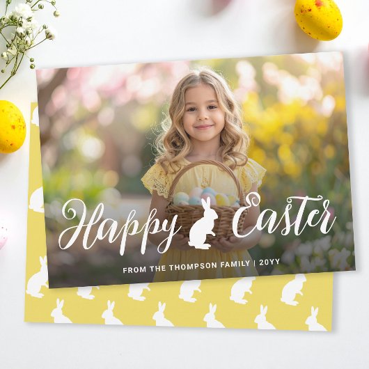 Script Font With Bunny Motif Easter Photo Template Kaart