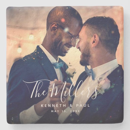 Script Foto Passen getrouwd bruiloft Stenen Onderzetter (Voorkant)