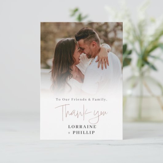 Script foto verloop effect romantische bruiloft bedankkaart (Staand voorkant)