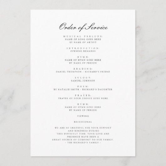 Script Foto Viering Van Het Leven Funeral Programm Programma (Achterkant)