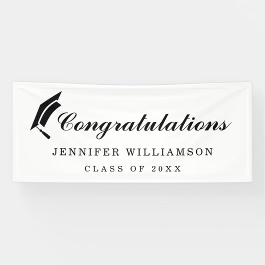 Script Gefeliciteerd Afstuderen Zwart-wit Spandoek (Horizontaal)
