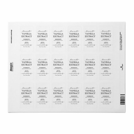 Script gepersonaliseerd zelfgemaakt vanille-extrac etiket (Full Sheet)