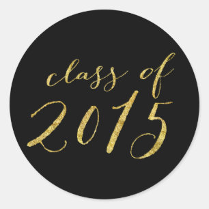 Script Glitter Gold Class of 2015 Afstuderen Ronde Sticker