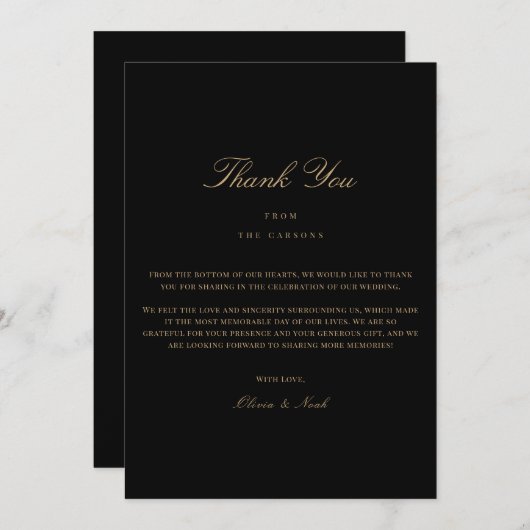 Script Gold & Black Carte de remerciements (Devant / Derrière)