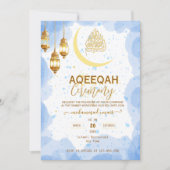 Script gold crescent Baby Boy Aqiqah Invitation (Devant)