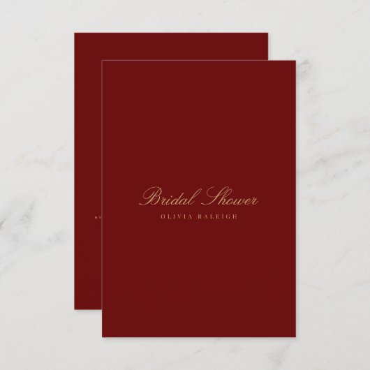 Script Gold & Deep Red Bridal Shower Invitation (Devant / Derrière)