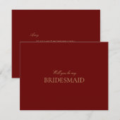Script Gold Deep Red Bridesmaid Carte de propositi (Devant / Derrière)