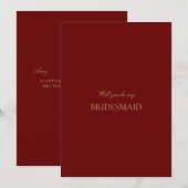 Script Gold Deep Red Bridesmaid Carte de propositi (Devant / Derrière)