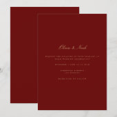 Script Gold & Deep Red Wedding Invitation Kaart (Voorkant / Achterkant)