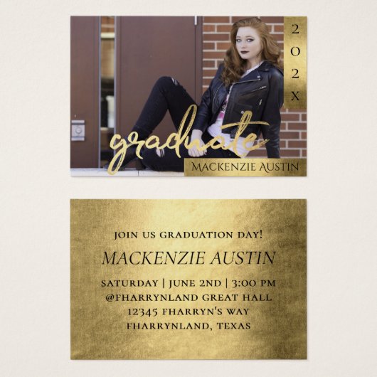 Script Gold | Élégant Faire-part photo (Devant & derrière)