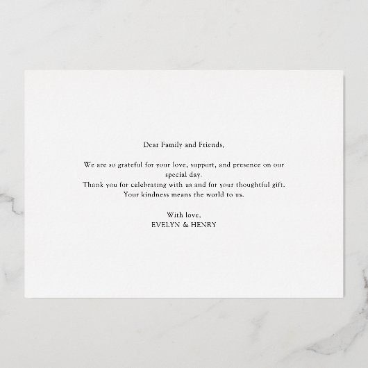 Script Gold Foil Moderne Mariage Merci Cartes (Verso)