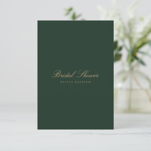 Script Gold Forest Green Bridal Shower Invitation (Debout devant)