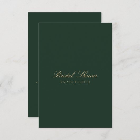 Script Gold Forest Green Bridal Shower Invitation (Devant / Derrière)