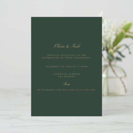 Script Gold & Forest Green Fiançailles Invitation (Debout devant)
