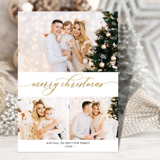 Script Gold moderne 3 Photo Collage Carte de Noël