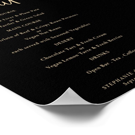Script Gold moderne Mariage noir Poster du menu (Coin)