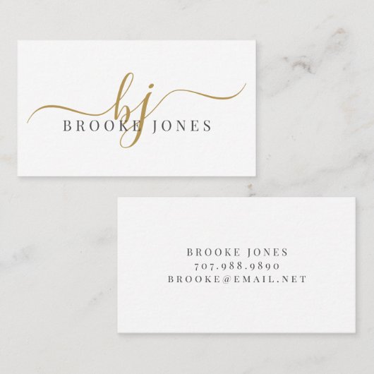 Script Gold Monogram Initialen Naam Oproepkaart Visitekaartje (Voorkant / Achterkant)