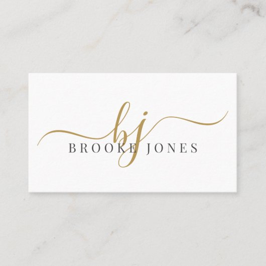 Script Gold Monogram Initialen Naam Oproepkaart Visitekaartje (Voorkant)