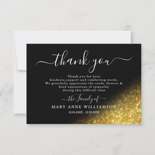 Script Gold Parties scintillant Funeral Carte de r (Devant)