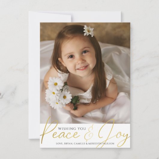 Script Gold PEACE EN JOY Photo 2022 Calendar Feestdagenkaart (Voorkant)