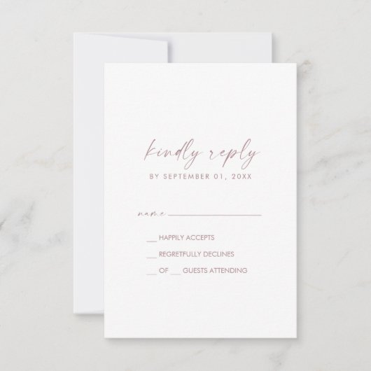 Script Gold Rose moderne Minimal Carte RSVP simple (Devant)