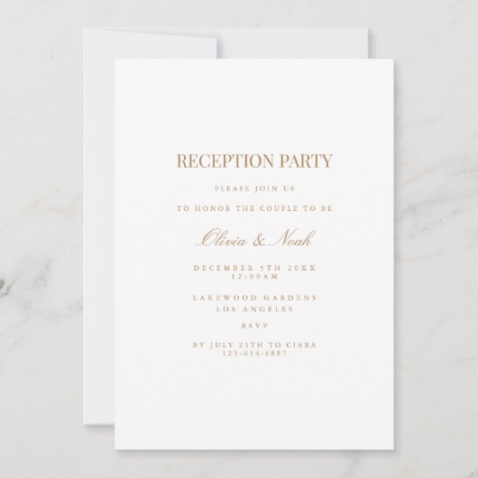 Script Gold & White Reception Invitation Kaart (Voorkant)