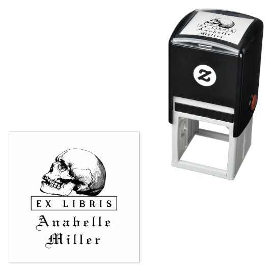 Script Gothic Skull Elegant Ex Libris Boek Zelfinktende Stempel (In situ)