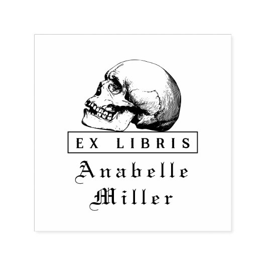 Script Gothic Skull Elegant Ex Libris Boek Zelfinktende Stempel (Design)