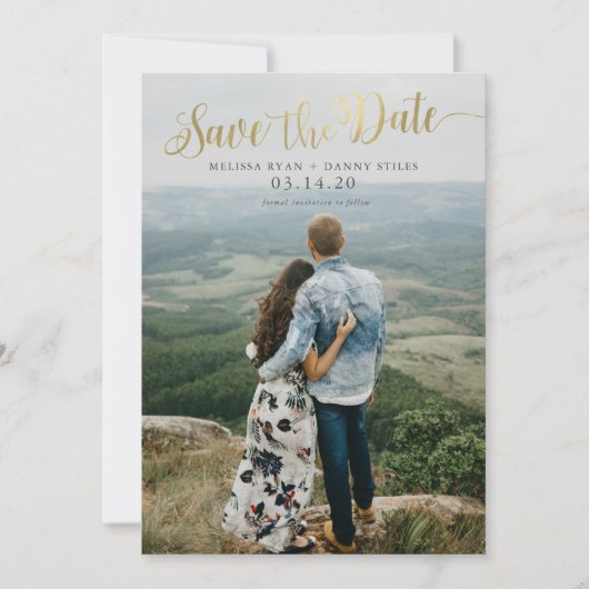 Script Gouden Foto Save the Date Kaarten (Voorkant)