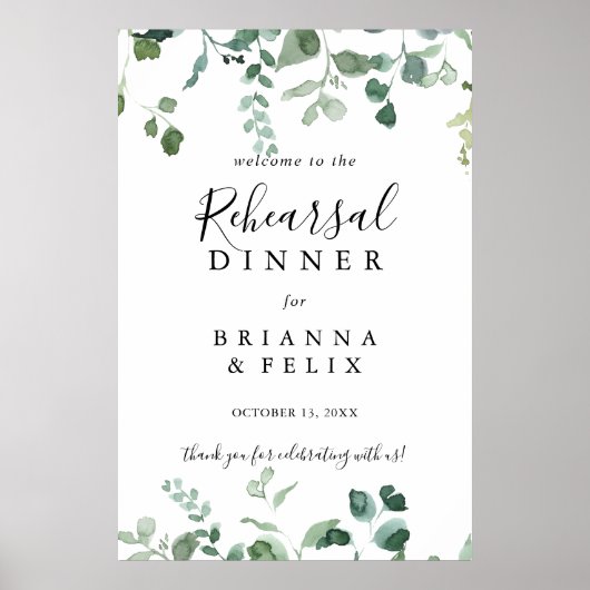 Script Green Foliage Rehearsal Dinner Welcome Poster (Voorkant)
