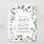 Script Green Foliage Sweet 16 Birthday Party Kaart (Voorkant)