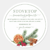 Script Green Stovetop Potpourri Label Sticker (Devant)