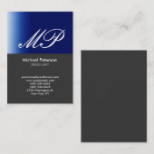 Script Grey Blue Stripe Monogram Visitekaartje (Voorkant / Achterkant)