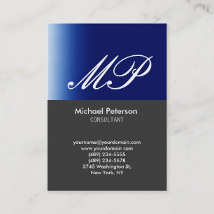 Script Grey Blue Stripe Monogram Visitekaartje