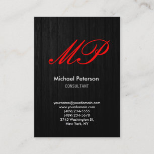 Script Grey Wood Pattern Monogram Visitekaartje