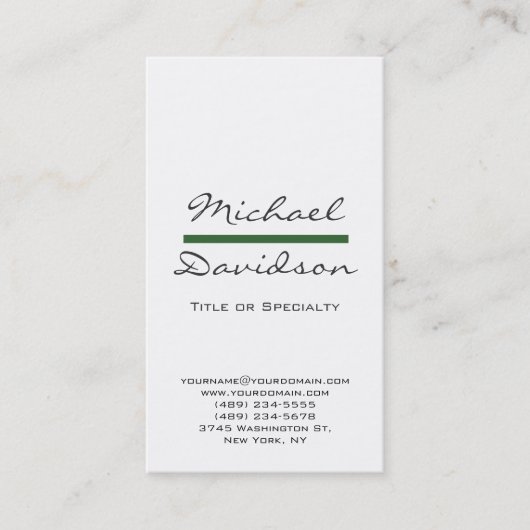 Script gris tendance Carte de visite vert blanc (Devant)