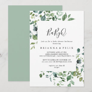 Script Groen Foliage BabyQ Baby shower Barbecue Kaart